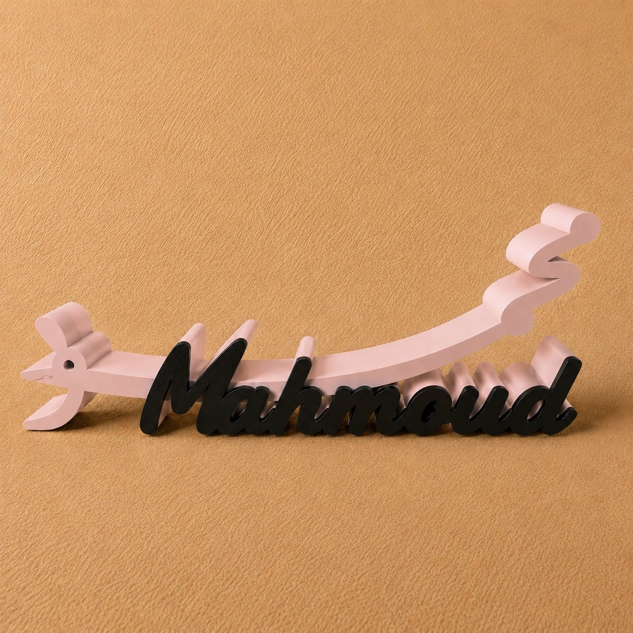 Customized Arabic and English name stand- Ivory& black, personalized with your chosen name in an elegant bilingual design, perfect for desks, offices, home décor, or gifting.