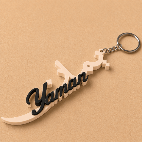 Customized Arabic and English name charm - Ivory & Black, personalized with your chosen name in an elegant bilingual design, perfect for adding a unique personal touch to your accessories or as a thoughtful gift.
