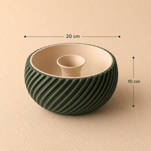 Shell & Seed snack bowl featuring a unique spiral outer-edge design, perfect for serving seeds, nuts, and other snacks while keeping shells and waste neatly separated.