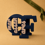 Family Collection of customized name stands- front view, featuring personalized initials paired with individual names in a decorative 3D design.